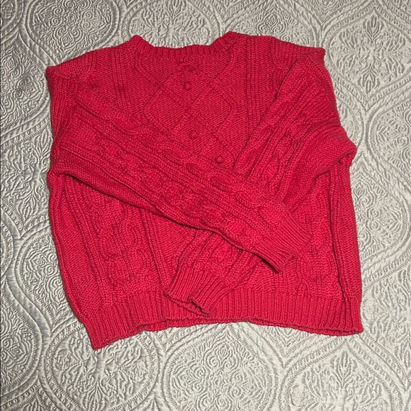 MOTHER Women's Magenta Cable Knit V-Neck Sweater - Picture 7 of 9